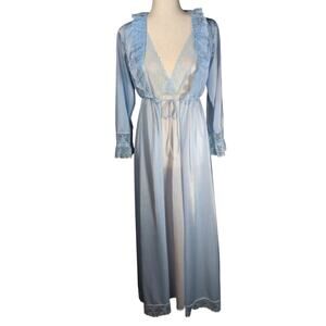 VTG Bernette New York Blue Two Tone Peignoir Nightgown and Robe Lace Set Small